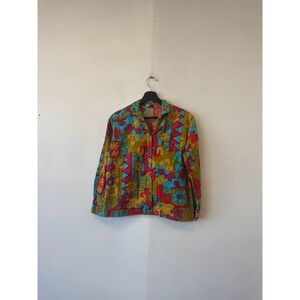 Vintage Alpaq California Shirt Medium Multicolor Floral Button Up Boho Retro Mod